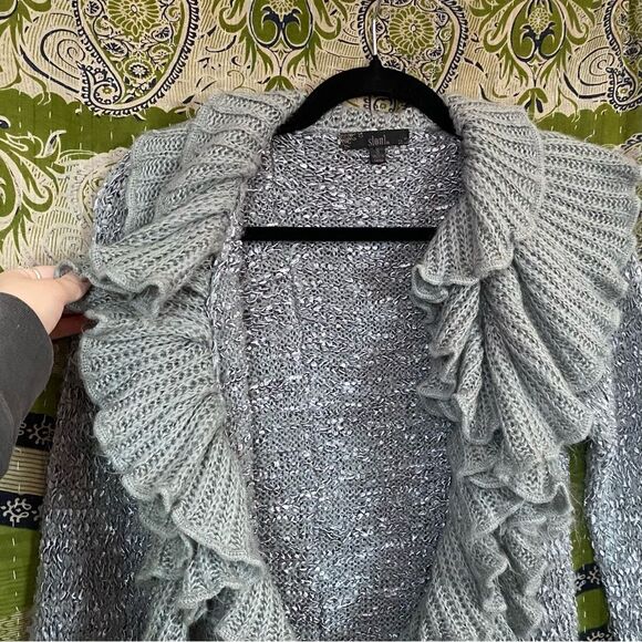 Y2K Sioni Gray Knit Fairycore Ruffle Cardigan Size Small - Picture 7 of 13